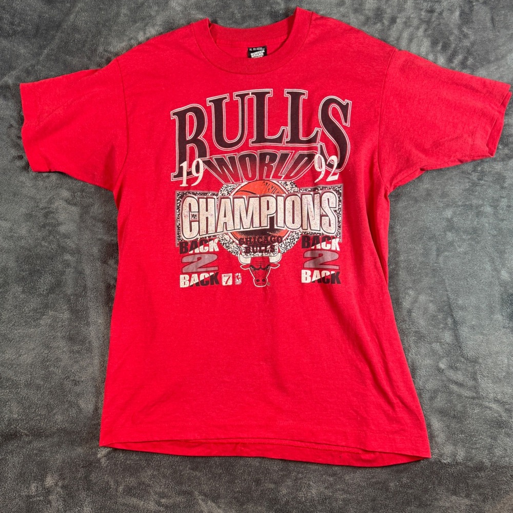 Vintage 1992 Chicago Bulls World Champions T Shirt XL Red Screen Stars Best USA